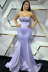 Charming Long Satin Sleeveless Strapless Mermaid Prom Dress With Rhinestone-misshow.com