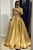Charming Long Satin Strapless Sleevesless A-Line Prom Dress With Beading-misshow.com