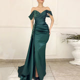 Charming Long Satin Sweetheart Portrait Prom Dresses With Ruched-misshow.com