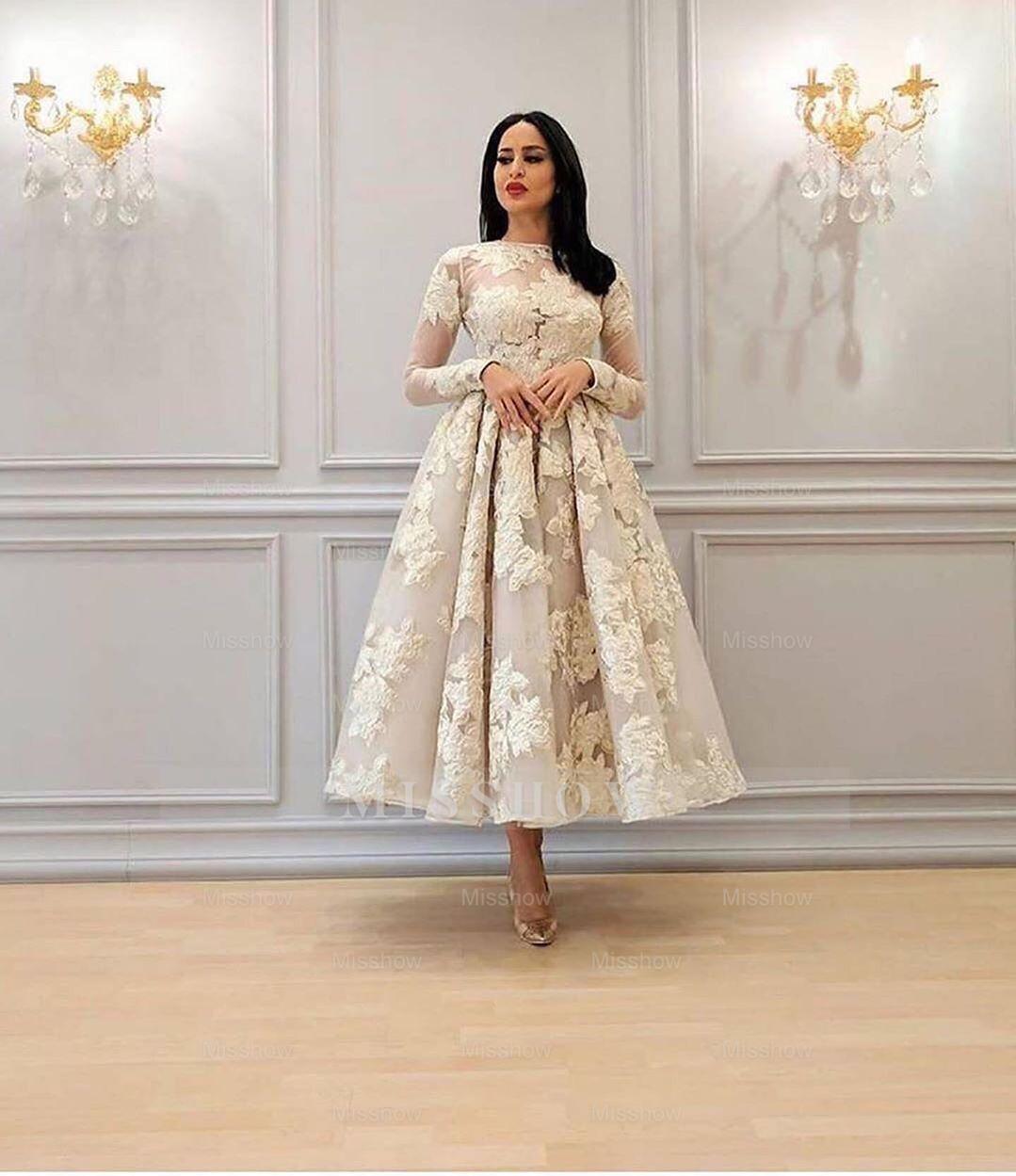 Charming Long Sleeves Floral A-line Evening Dress Ankle Length Party Dress Charming Long Sleeves Floral A-line Evening Dress Ankle Length Party Dress