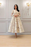 Charming Long Sleeves Floral A-line Evening Dress Ankle Length Party Dress-misshow.com