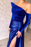Charming Long Strapless A-Line Split Front Prom Dress With Long Sleeves-misshow.com