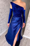 Charming Long Strapless A-Line Split Front Prom Dress With Long Sleeves-misshow.com