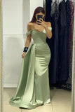 Charming Long Sweetheart Off The Shoulder Satin Column Mermaid Prom Dress-misshow.com