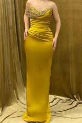 Charming Long Sweetheart Rhinestone Satin Mermaid Prom Dress With Long Sleeves