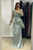 Charming Long V-Neck Long Sleeves Mermaid Prom Dress With Rhinestone