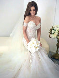 Charming Mermaid Style Off-the-Shoulder Sweep Train Lace Elegant Wedding Dresses
