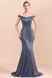 Charming Off-the-Shoulder Bright Silk Mermaid Evening Maxi Gown Floor Length Slim Prom Party Dress