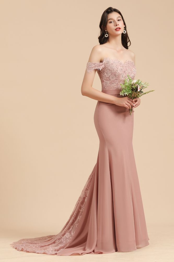 MISSHOW offers Charming Off the Shoulder Lace Mermaid Party Gown Slim Bridesmaid Dress at a good price from Misshow