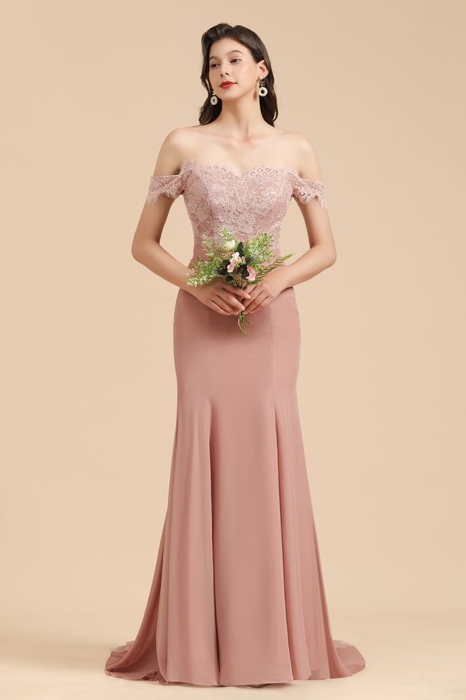 MISSHOW offers Charming Off the Shoulder Lace Mermaid Party Gown Slim Bridesmaid Dress at a good price from Misshow