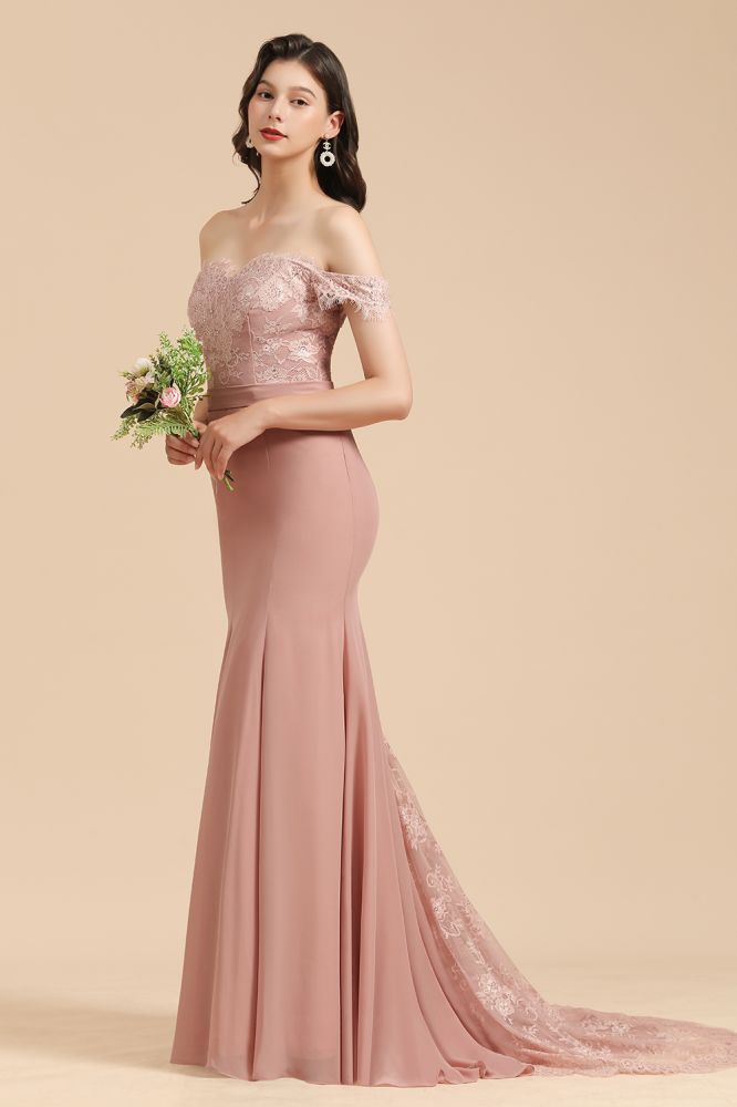 MISSHOW offers Charming Off the Shoulder Lace Mermaid Party Gown Slim Bridesmaid Dress at a good price from Misshow