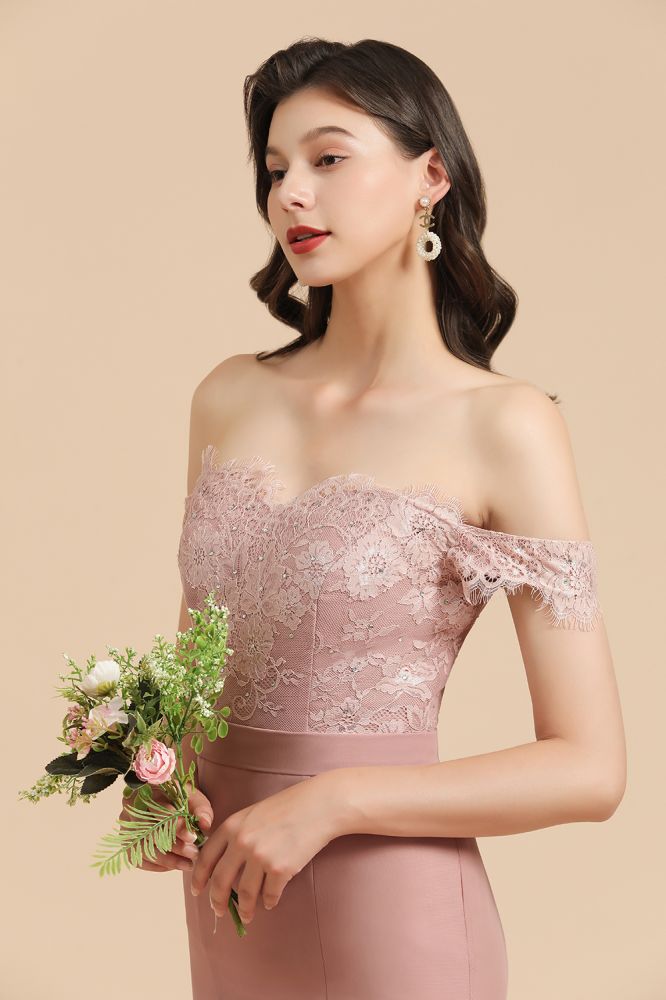 MISSHOW offers Charming Off the Shoulder Lace Mermaid Party Gown Slim Bridesmaid Dress at a good price from Misshow