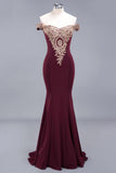 MISSHOW offers Charming Off-The-Shoulder Mermaid Gold Appliques Prom Dress Slim Floor-Length Evening Gown at a good price from Misshow