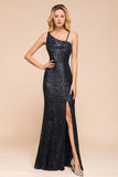 Charming One Shoulder Glitter Sequins Evening Prom Dress Side Split Party Gown