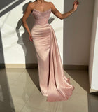 Charming Pink Strapless Sequined Satin Prom Dress with Ruffles-misshow.com
