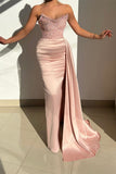 Charming Pink Strapless Sequined Satin Prom Dress with Ruffles-misshow.com