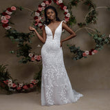 Charming Portrait Sleeveless Lace Mermaid Wedding Dress-misshow.com