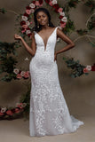 Charming Portrait Sleeveless Lace Mermaid Wedding Dress