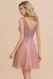 Looking for Prom Dresses,Evening Dresses,Homecoming Dresses,Bridesmaid Dresses,Quinceanera dresses in 100D Chiffon, A-line style, and Gorgeous Lace work  MISSHOW has all covered on this elegant Charming Sleeveless Aline Short Homecoming Dress Floral Appliques V-Neck Chiffon Mini Party Dress.