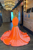 Charming Sleeveless Halter Backless Mermaid Prom Dress With Gold Beading-misshow.com