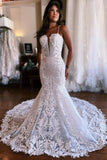 Charming Sleeveless Spaghetti Straps Floor Length Mermaid Wedding Dress-misshow.com