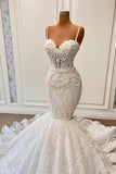 Charming Sleeveless Spaghetti Straps Mermaid Wedding Dress with Ruffles-misshow.com