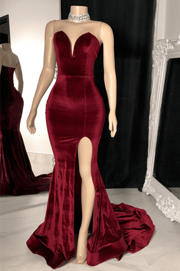 Charming Sleeveless Sweetheart Split Front Long Mermaid Prom Dress-misshow.com