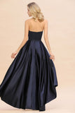 Charming Strapless Satin Navy Hi-Lo Eveing Party Gowns Party Dress-misshow.com