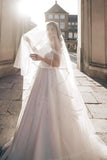 Charming Straps Off the Shoulder Floor Length A-Line Wedding Dress-misshow.com