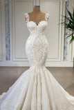 Charming Straps Sleeveless Mermaid Wedding Dress with Ruffles-misshow.com