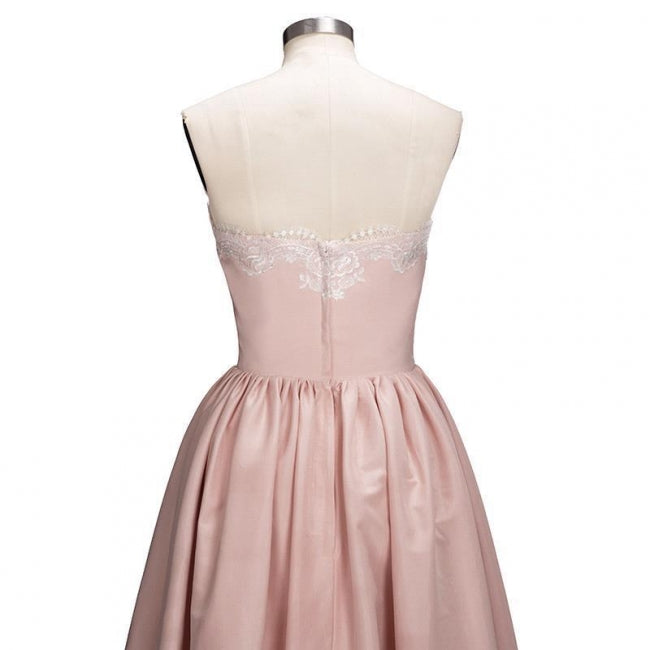 Charming Sweetheart Lace Hi-Lo Homecoming Dress Gold Sleveless Short Party Dress with Appliques-misshow.com