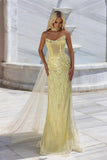 Charming Sweetheart Lace Sleeveless Mermaid Prom Dress With Watteau-misshow.com