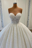 Charming Sweetheart Sleeveless Sequined Strapless Ball Gown Wedding Dress-misshow.com
