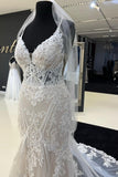 Charming Sweetheart Spaghetti Straps Garden Lace Wedding Dress with Chapel Train-misshow.com