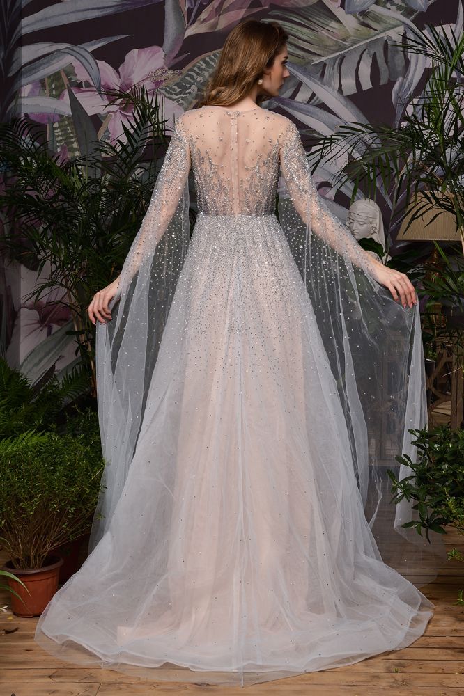 Looking for Prom Dresses,Evening Dresses,Homecoming Dresses,Quinceanera dresses in Tulle, A-line style, and Gorgeous Beading work  MISSHOW has all covered on this elegant Charming Tulle Floor Length Evening Party Dress Sparkly Beads Prom Dress with Back Cape.