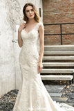 Looking for  in Tulle, Mermaid style, and Gorgeous Lace,Beading,Rhinestone work  MISSHOW has all covered on this elegant Charming V-Neck Floral Lace Mermaid Bridal Gown Sleeveless Sain Dress For Bride