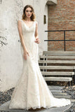 Charming V-Neck Floral Lace Mermaid Bridal Gown Sleeveless Sain Dress For Bride