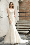 Charming V-Neck Floral Lace Mermaid Bridal Gown Sleeveless Sain Dress For Bride