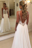 Charming V-Neck Sleeveless Appliques A-Line Floor-Length Wedding Dresses