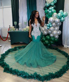 Charming V-neck Sleeveless Mermaid Prom Dress-misshow.com