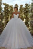 Charming V-neck Sleevless Glitter A-line Wedding Dress With Train-misshow.com