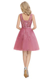 MISSHOW offers Charming V-Neck Tulle Lace Appliques Short Homecoming Dress Aline Backless Party Dress at a good price from Pearl Pink,Dusty Rose,Burgundy,Dark Navy,Silver,Tulle to A-line Mini,Knee-length them. Stunning yet affordable Sleeveless Prom Dresses,Evening Dresses,Homecoming Dresses,Bridesmaid Dresses,Quinceanera dresses.