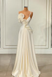 Charming White Asymmetrical Satin Prom Dress with Ruffles