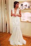 Chic Applique Tulle V-neck Sleeveless Mermaid Elegant Wedding Dresses