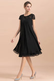 Chic Black Cap Sleeve Mother of Bride Dress Chiffon Short Wedding Party Gowns-misshow.com