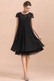 Chic Black Cap Sleeve Mother of Bride Dress Chiffon Short Wedding Party Gowns-misshow.com