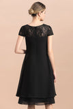 Chic Black Cap Sleeve Mother of Bride Dress Chiffon Short Wedding Party Gowns-misshow.com