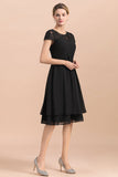 Chic Black Cap Sleeve Mother of Bride Dress Chiffon Short Wedding Party Gowns-misshow.com