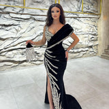 Chic Black Floor Length Sleeveless Mermaid Prom Dress with Split-misshow.com
