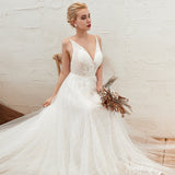 MISSHOW offers Chic Deep V-Neck White Tulle Princess Open Back Wedding Dress with Court Train at a good price from Ivory,Tulle to A-line Floor-length them. Stunning yet affordable Sleeveless .